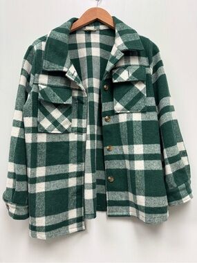 JODIFL Green & White Buffalo Plaid Shirt Jacket Shacket